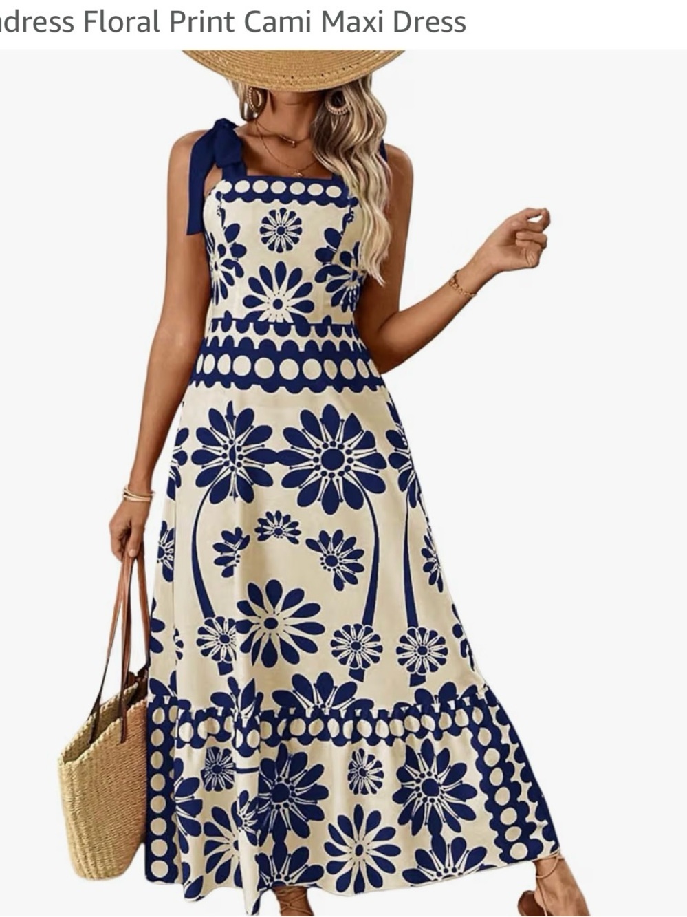 Navy Floral Print Cami Maxi Dress